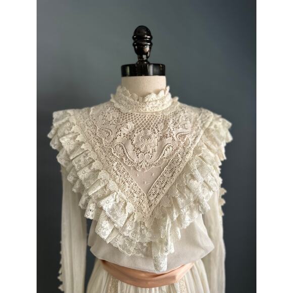 SOLD Vintage 70s Jessica McClintock Prairie Dress Bridal Wedding Prairie - Picture 8 of 14